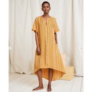 Garnet Hill SZ M European Flax Linen High-Low Midi Cover-Up Dress Pockets